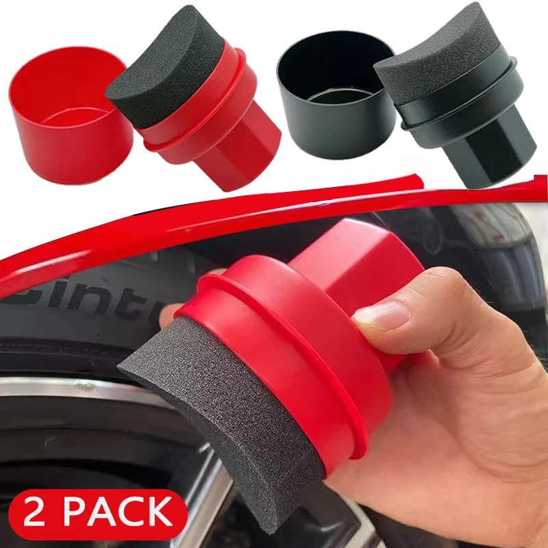 Auto Rad Polieren Wachsen Gebogene Reifen Schwamm Pinsel Mit Abdeckung Reifen Sauber Kontur Dressing Applikator Pads für Auto Zubehör Image