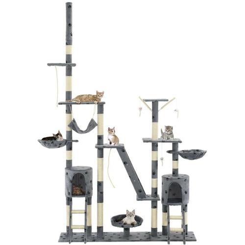 Katzen-Kratzbaum Sisal 230-250 cm Pfoten-Aufdruck Grau - Hommoo