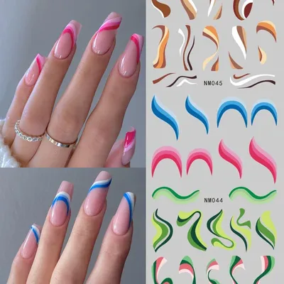 12patterns Colors Wave Line Flower Nail Water Decals Swirl Ribbon Silder For Nails Art Transfer