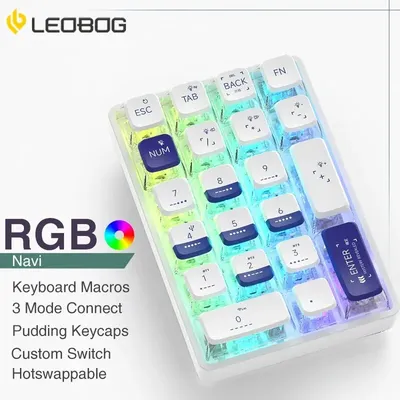 Mechanical Keypad LEOBOG K21 Bluetooth Number Pad 21 Key Transparent Photoshop Accounting Numpad