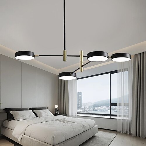 Sputnik-Kronleuchter, 4/6-Kopf-Metall-LED-Radar-Kronleuchter mit Acrylschirm, runder LED-Kronleuchter mit neutralem Licht in Schwarz für Schlafzimmer, Wohnzimmer, Esszimmer, nur dimmbar mit Image