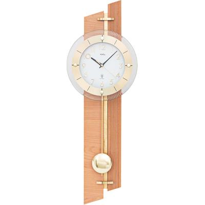 Funk-Pendelwanduhr AMS "F5307", gold (buchefarben, messingfarben), Wanduhren, B/H/L: 24cm x 7cm x 71cm, Quarzuhr, Holzgehäuse, Buche,Esszimmer,Wohnzimmer,Made in Germany Image