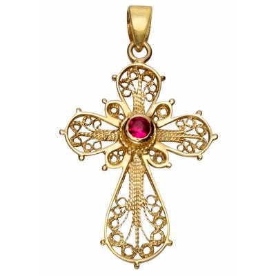 Kreuz-Anhänger FIRETTI "Schmuck Geschenk Gold 375 Halsschmuck Anhänger Halskette Kreuz", gold (gelbgold, 375, rot, rot),