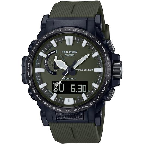 Funkchronograph CASIO PRO TREK Armbanduhren grün (dunkelgrün) Herren Armbanduhr, Herrenuhr, Funk, Solar, Stoppfunktion, digital