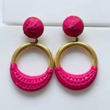 J. Crew Jewelry | J. Crew Faux Pink Raffia Wrapped Gold Tone Hoop Dangle Statement Earrings 2.5" | Color: Gold/Pink | Size: Os