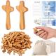 Threehoney 150 Sets Small Wooden Crosses Mini Olive Wood Comfort Holding Crosses with Cotton Linen Bags and Prayer Cards Pocket Crosses in Bulk 2.5 Inch Jesus Cross Church Christian Gift for Prayer