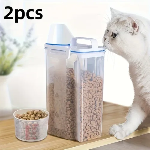 2 Stück Vorrats behälter für Tiernahrung mit Messbecher Aufbewahrung eimer für Katzenfutter
