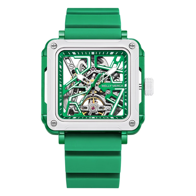 WM Uhr Edelstahl Automatische Mechanische Mann Uhren Begrenzte Mahjong Serie Quadratische Skeleton Welly Merck Uhr Männer WM091 Image