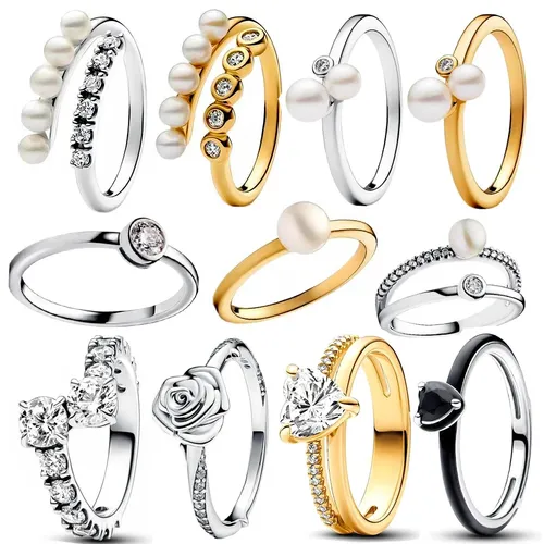 Ringe 925 Sterling Silber poliert Welle Doppelband mit Perle Eleganz Gold Ring für Frauen Geschenk