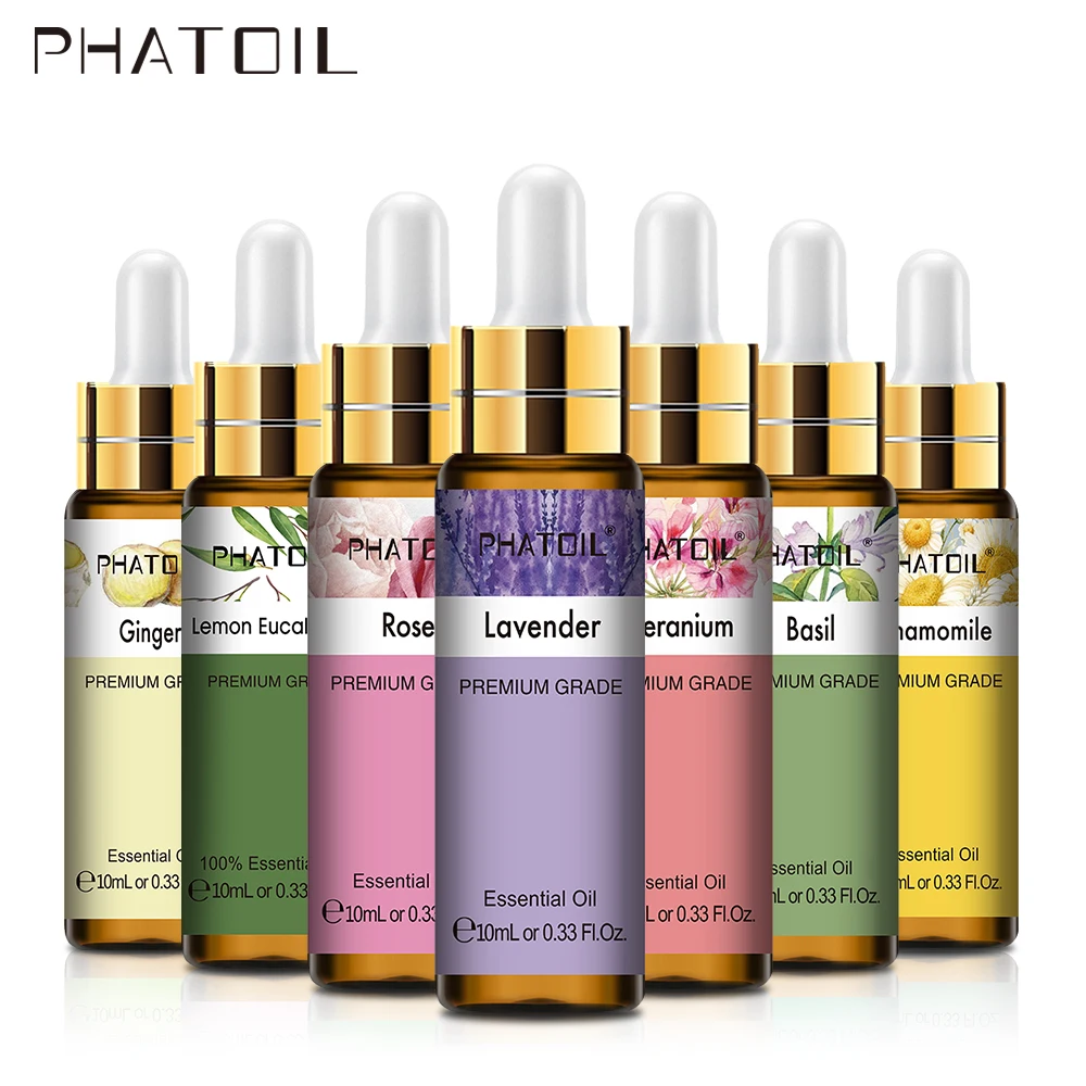 PHATOIL 10 ml reine natürliche ätherische Lavendel-Jasmin-Vanilleöle für Diffusor-Seifenkerzen, die Zitronen-Eukalyptus-Aromaöle herstellen Image