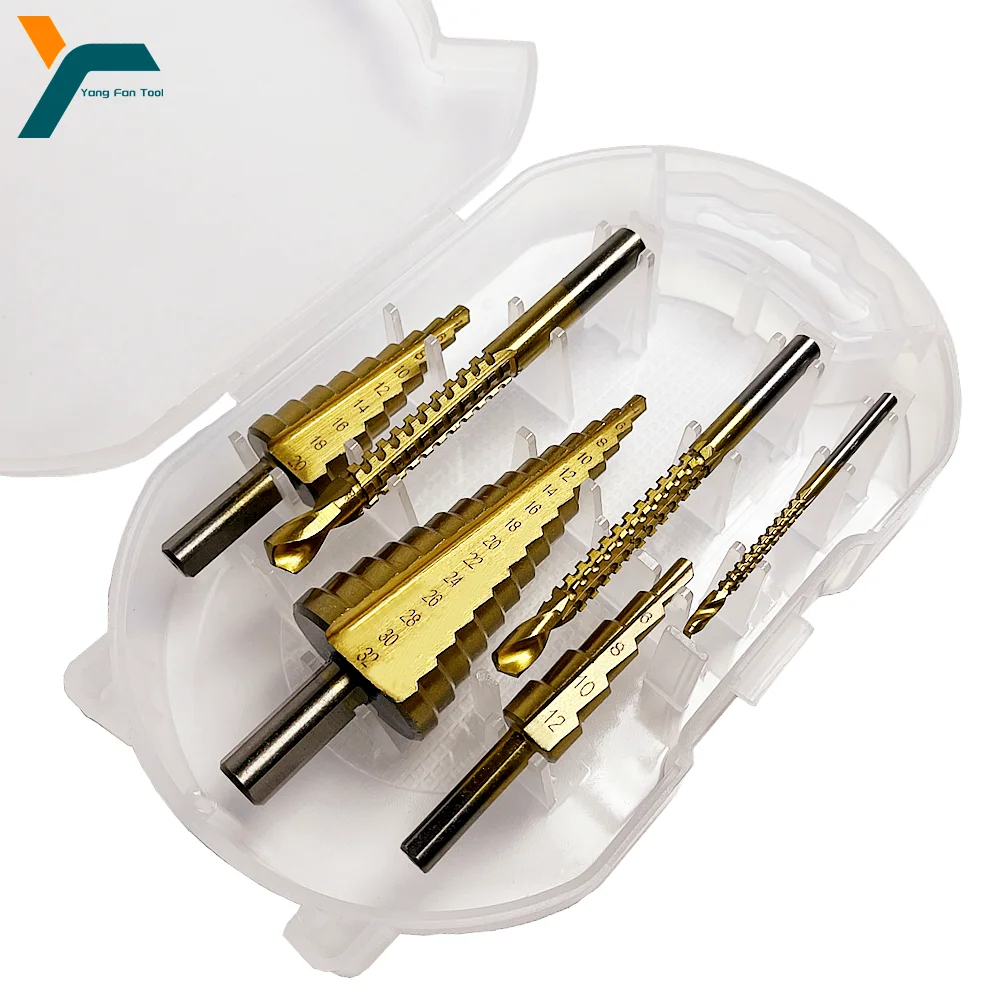 6 Stück Stufen bohrer Säge bohrer Set Titan Fräser für die Holz bearbeitung Metall kern loch öffner 4-12 4-20 4-32mm 3 6 8mm Image