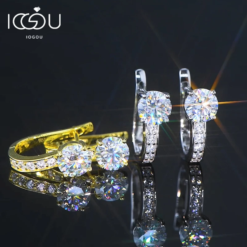 100% echte 6,5 Sterling Silber Clip Ohrringe Runds chnitt mm d Farbe Moissan ite Damen klassische U-Form Creolen Zertifikat Image