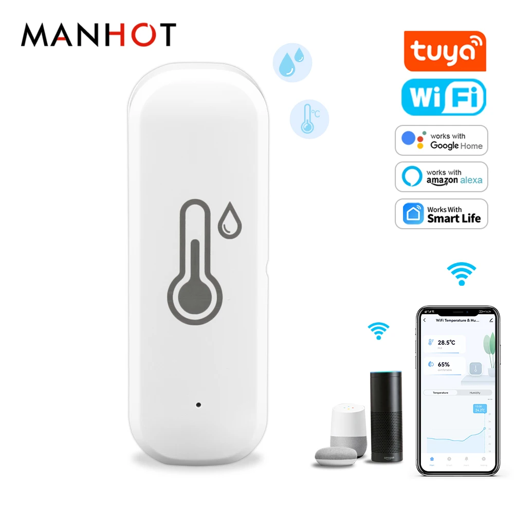 Tuya smart WiFi Temperatur und Feuchtigkeit Sensor Innen Thermometer Monitor Stimme APP Fernbedienung arbeit Für Alexa Google Hause Image