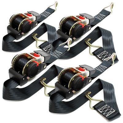 Wiltec Automatik Zurrgurt 4er Set 750 daN Zuglast 1,8m x 50mm PES Spanngurt mit Spitzhaken Image