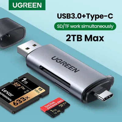 UGREEN Card Reader USB3.0 USB C SD Micro SD Card Reader for Laptop Computer Smart Memory Cardreader