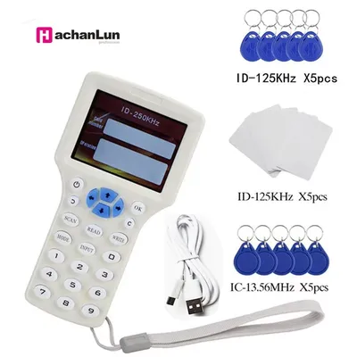 English 10 Frequency RFID Reader Writer Copier Duplicator IC/ID with USB Cable for 125Khz 13.56Mhz