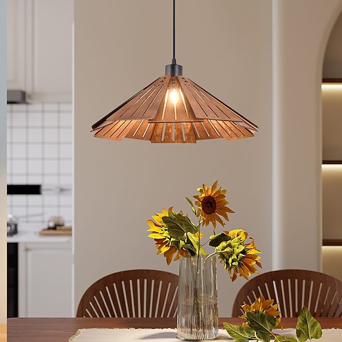 Moderne Hängelampe, geometrische Pendelleuchte, Lampenschirm aus natürlichem Holz, Flurbeleuchtung, Kronleuchter, Deckenleuchte für Schlafzimmer, Küche, Insel, Bauernhaus, 110–240 V Image