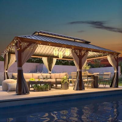 Erommy Pro Series Outdoor Galvanized Steel Roof Gazebo Pergola w/ Aluminum Frame & Vertical Rain Cutter
