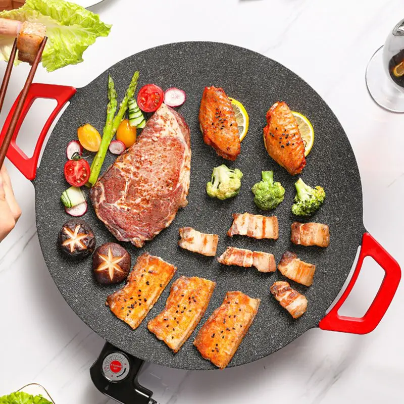 Koreanische Grill pfanne Antihaft-runde Bratpfanne Grill platte Indoor Outdoor Grill pfanne elektrische Grill pfanne