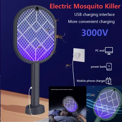 1-2 Stück elektrische Mücken vernichter Fliegen klatsche Falle USB wiederauf ladbare Mücken schläger Insekten vernichter mit UV Light Bug Zapper 3000V