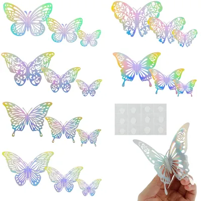 144/72 Stück 3D-Schmetterlings-Wandaufkleber, bunter hohler Schmetterling für Schlafzimmer, Zimmer, Party, Zuhause, Wand, Kühlschrank, DIY-Tapete, Dekor Image