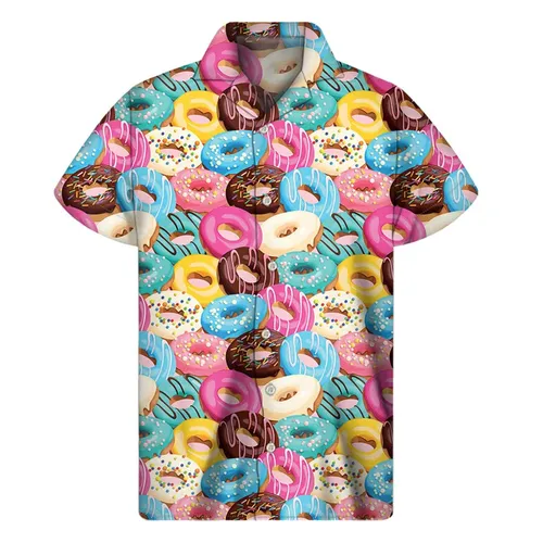 Schokolade Donuts Kekse 3D-Druck Shirt für Männer Sommer Hawaii Hemden Tops Straße Revers Aloha
