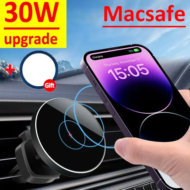 30w magnetisches Auto kabelloses Ladegerät Telefon halter stehen für iPhone 15 14 13 12 Pro Max Samsung Auto halterung Schnell ladestation Image