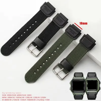 18 mm Nylon-Canvas-Sportuhrenarmband für W800H Menfor AE-1200WH/SGW-300/AQ-S810W/F91W Convex Men Women Armband