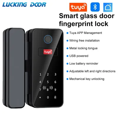 Tuya App Glas Tür Fingerprint Lock Bluetooth Smart Gläser Elektronische Biometrische Türschloss 13,56 Mhz RFID Fernbedienung Entsperren