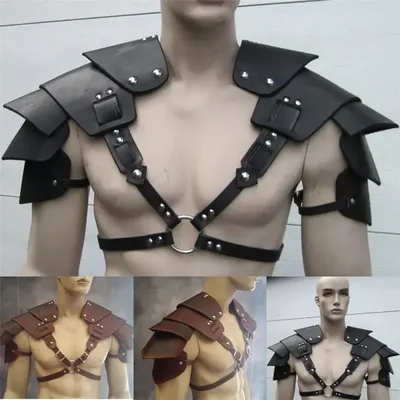 Mittelalterliche Wikinger-Krieger-Schulterrüstung, Gladiator, Samurai, Ritter, Schulterstücke, Gothic, Steampunk, PU-Leder, Gürtelrüstung, Cosplay-Kostüm Image