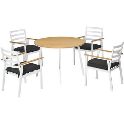Sitzgruppe für 4 Personen, 1 Tisch, 4 Stühle, wetterbeständig, 105 cm x 105 cm x 74 cm, Braun +