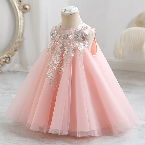 Baby Mädchen Party Kleid Pailletten Ärmellos Leistung Gitter Kuschelig Prinzessin Polyester Übers Knie Etuikleid Tüll-Kleid Sommer Frühling Herbst 3-7 Jahre Weiß Rosa Image
