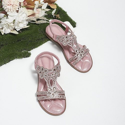Damensandalen mit silbernem Strass und T-Riemen – flache Boho-Hochzeits-Flip-Flops für Bräute, Strandzeremonien und Sommerferien Image