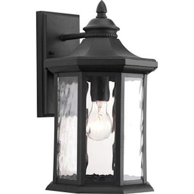 Progress Lighting 185603 - 1 Light Black with Clear Water Glass Edition Large Wall Light Fixture (ONE-LIGHT LARGE WALL LANTERN (9
