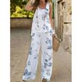 Per donna Di tendenza Canotte Completi di pantaloni A zampa Pantaloni Senza maniche Rotonda Floreale Stampa Per eventi Fine settimana Bianco Avorio Verde chiaro Estate Standard