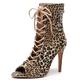 QIQOCCR Women's Stiletto High Heel Boots Sexy Fashion Comfortable Leopard Print Cross Strap Lace-up Peep-toe Booties Modern Jazz Latin Pole Dance Mid Calf Boots With Back Zipper Closure (Size : 7)