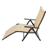 Outdoor Lounge Chaise Single Folding Reclining Chair Textilene Mesh Fabric Beach Recliner Chair Sunbathing Lounger, Beige