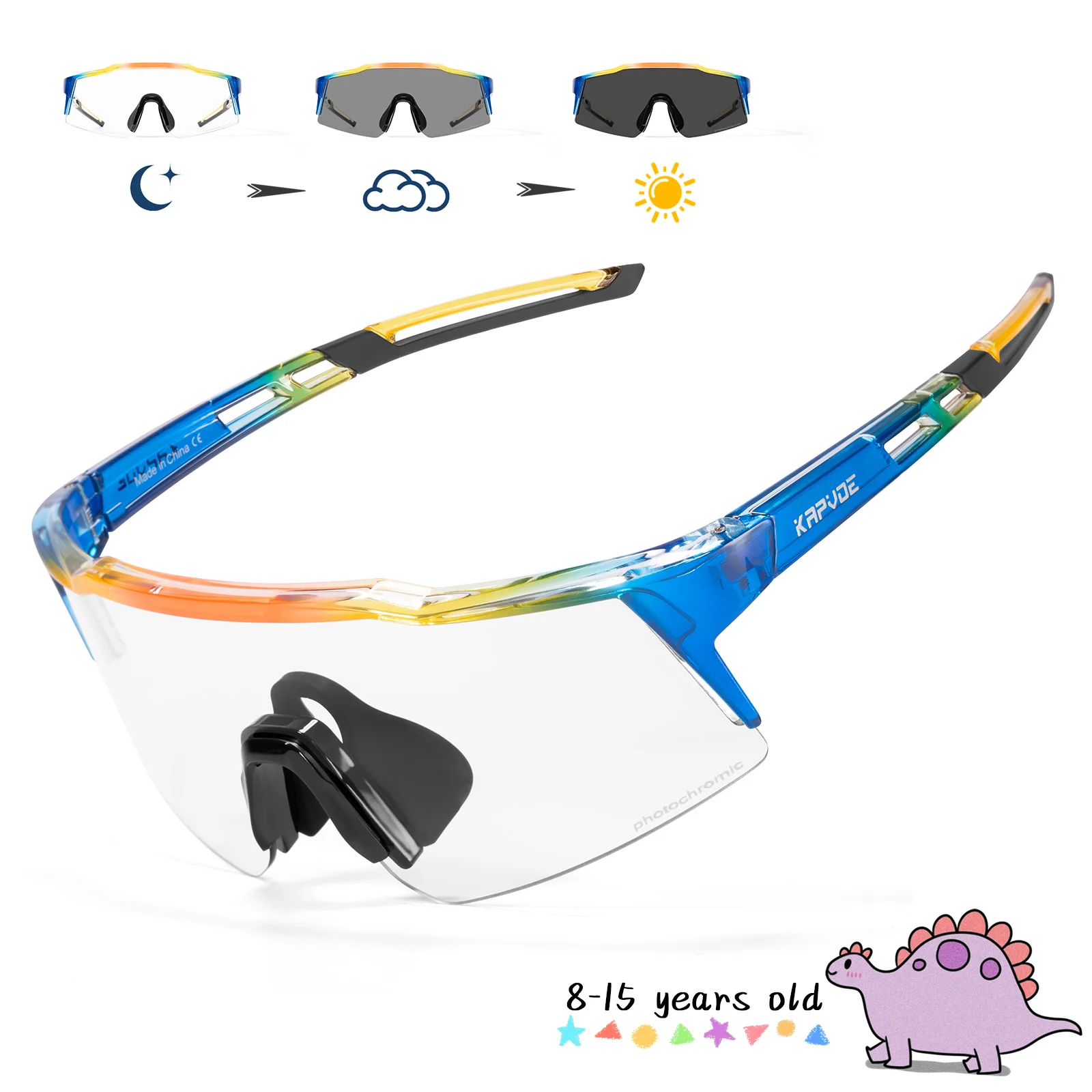 Kapvoe Photochrome Kinder-Sonnenbrille, UV400-Schutz, Sport-Radbrille, für Kinder, Jungen und Mädchen, modische Fahrradbrille, Fahrradbrille Image