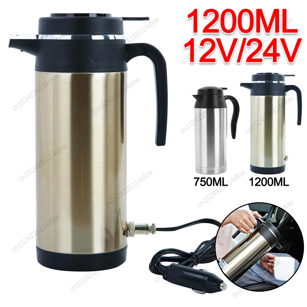 750/1200ml 12V/24V Edelstahl Thermo flasche tragbarer elektrischer Wasserkocher beheizter Auto becher Fahrzeug heiz becher Kaffee thermos becher Image