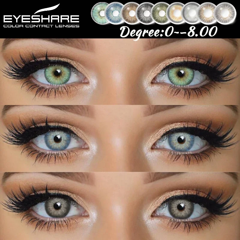 EYESHARE 1 Paar/2 Stück Myopie-Linsen, farbige Kontaktlinsen für Augen, braune Linsen, blaue Augenlinsen, grüne Kontaktlinsen, verschreibungspflichtige Linsen Image
