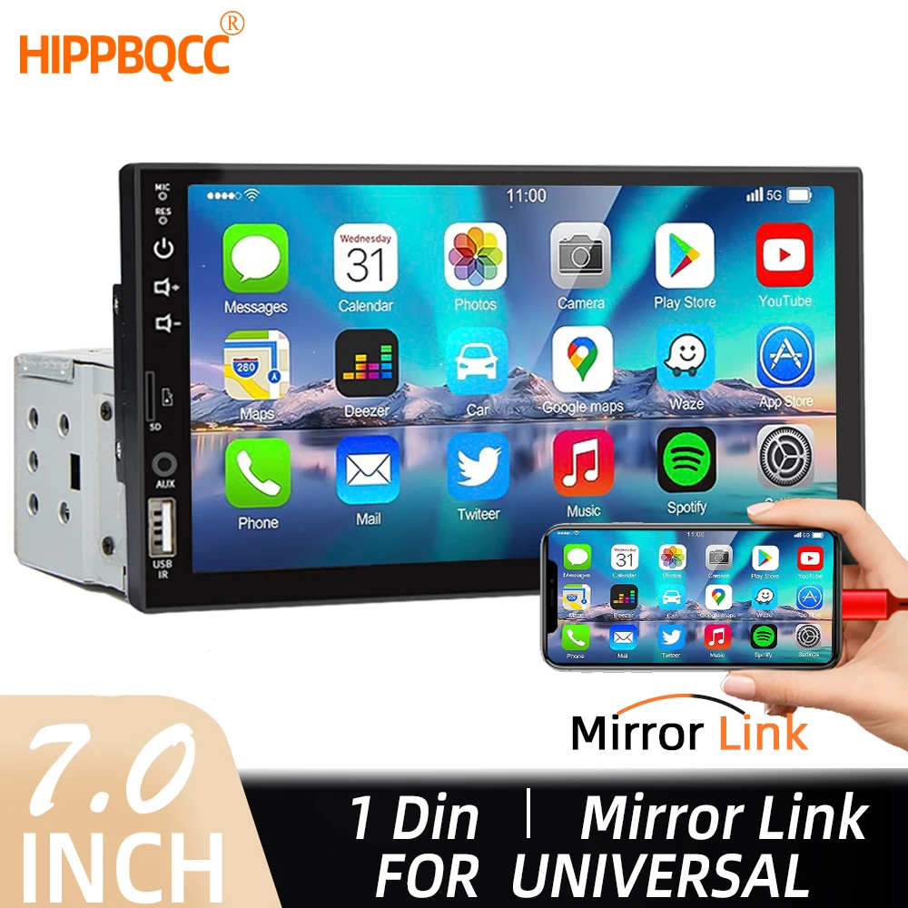 HIPPBQCC 7-Zoll-Autoradio 1 Din MP5 Mirror Link Multimedia Player Touchscreen FM USB Bluetooth Aux-Eingang ISO Power Auto Radio Image