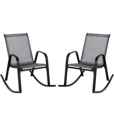 Costway Set of 2 Metal Patio Rocking Chair with Breathable Seat Fabric-Gray