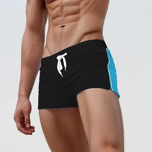 Herren Badehosen Badeshorts Boardshorts Kordelzug Elastischer Bund Farbblock Komfort Schnelltrocknend Kurz Ferien Strand Wochenende Mode Lässig Schwarz Mikroelastisch