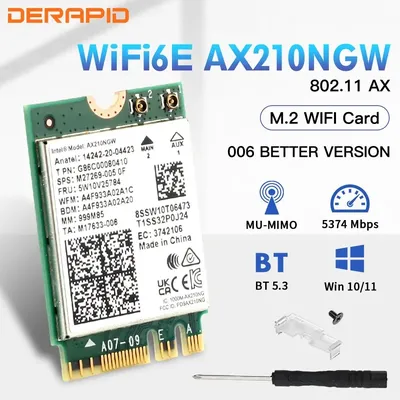 WiFi 6E AX210NGW NGFF Wireeless Adapter Bluetooth 5.3 WiFi6 5374Mbps 2.4G/5G/6GHz 802.11AX For