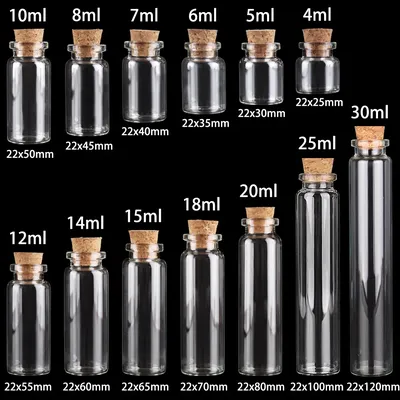 10pcs 4ml/5ml/6ml/7ml/8ml/10ml/12ml/14ml/15ml/18ml/20ml/25ml Glass Wishing Bottles with Cork for Wedding Gift 13 Sizes U-pick