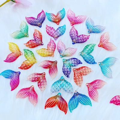 20Pcs Cartoon Acrylic Fish tail Flat Back Scrapbooking Craft DIY Hair Bows Accessories Phone Case