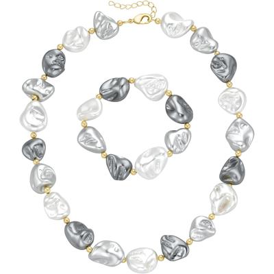 Ketten und Armband Set FIRETTI "Multipack Schmuck Geschenk Perlenarmband Perlenkette barock Kügelchen", gold (gelbgoldfa