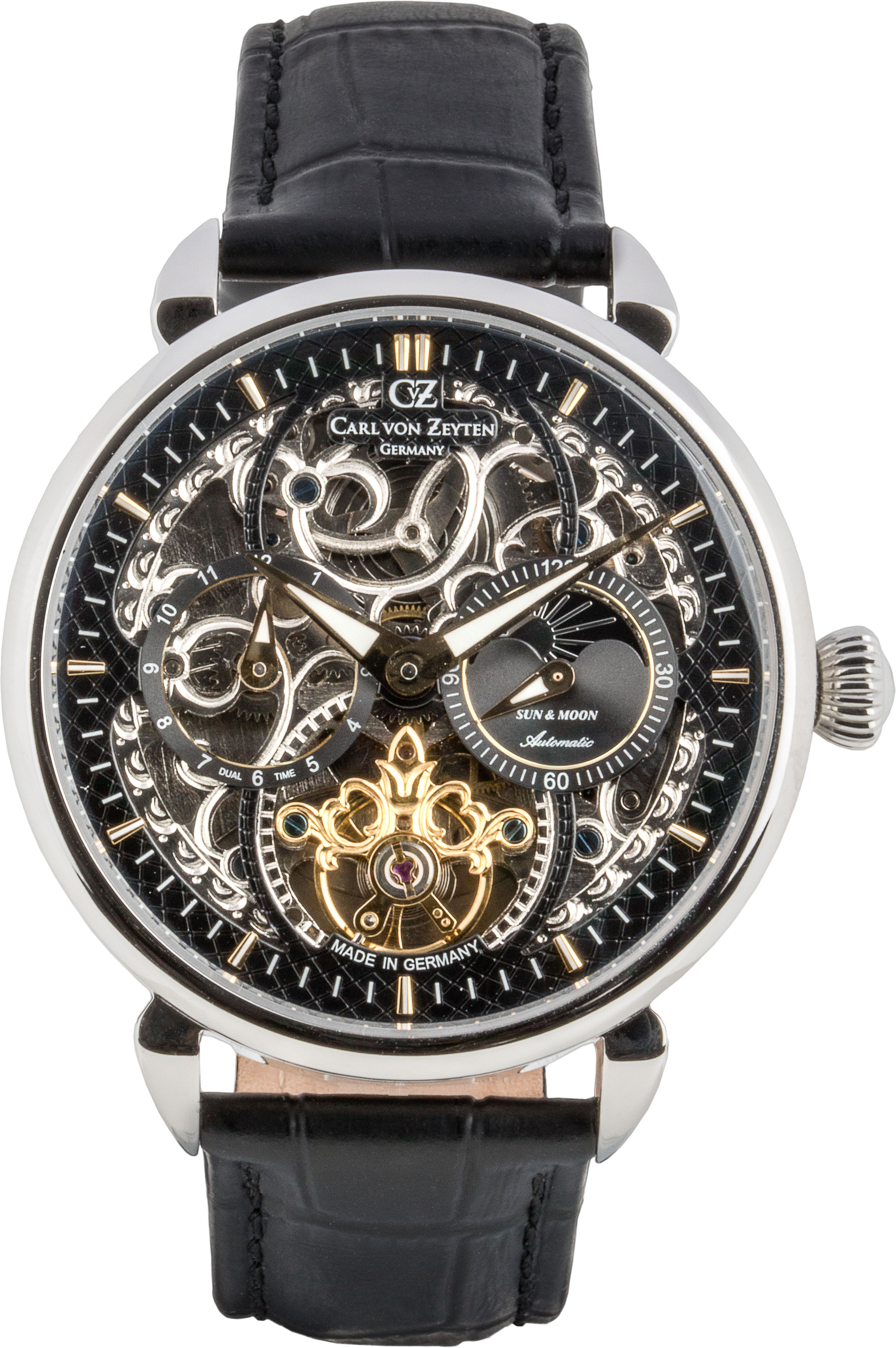 Automatikuhr CARL VON ZEYTEN "Neukirch", schwarz (schwarz, schwarz), Armbanduhren, Damen, Automatikuhr, Armbanduhr, mechanische Uhr, Herrenuhr, Skelettuhr, Made in Germany