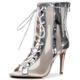 Women's Professional Dance Stiletto High Heel Sandal Boots Sexy Comfortable Mesh Peep-toe High Top Lace-up Mid Calf Boots Ballroom Dance Modern Jazz Latin Shoes With Zipper ( Color : Silver , Size : 8