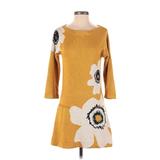 Field Flower Casual Dress Boatneck 3/4 Sleeve: Yellow Floral Motif Dresses - Women's Size X-Small